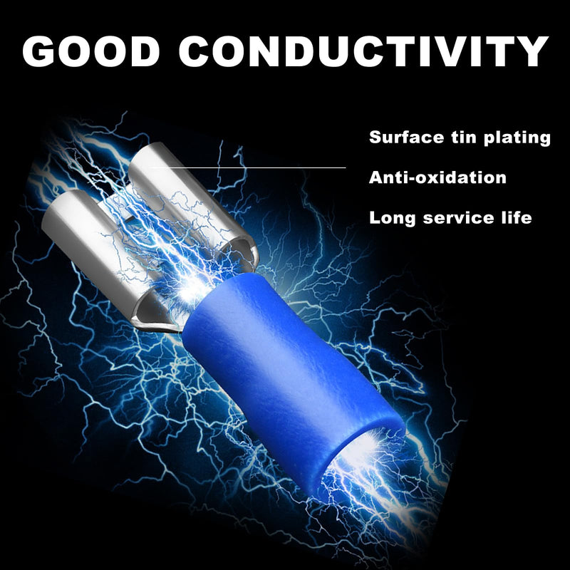 200Pcs Quick Disconnects Vinyl Insulated Female Spade Wire Connectors, 16-14 AWG-6.3mm 1/4" Electrical Crimp Terminal Female 200pcs AWG16-14 Blue