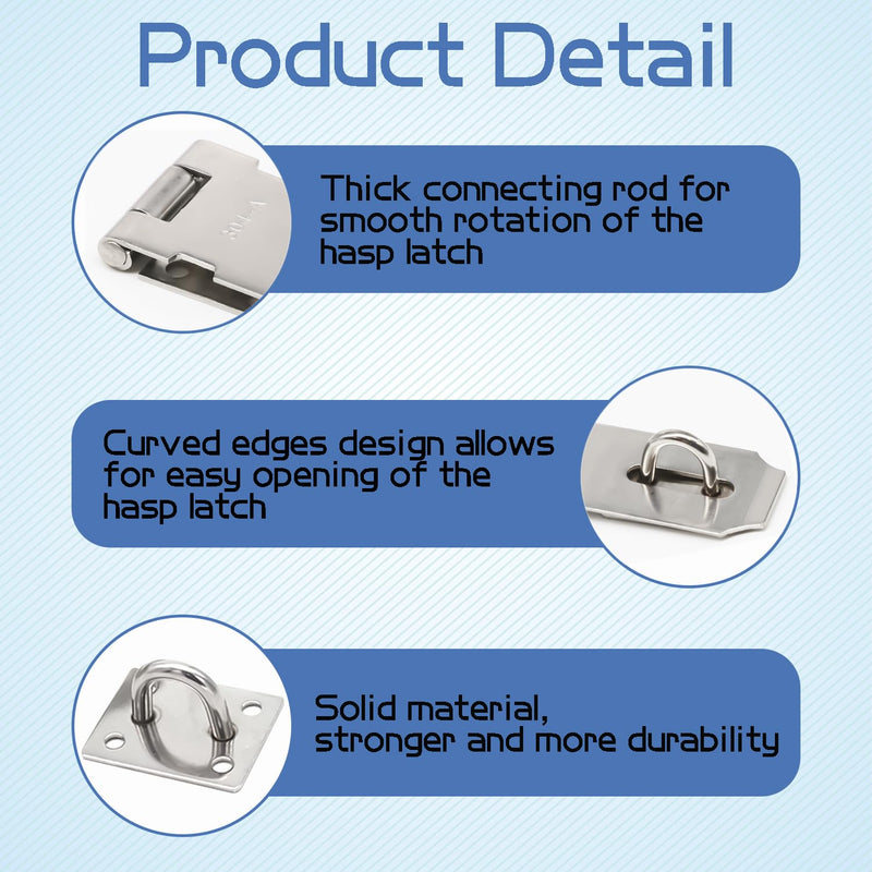 3PCS 5Inch Door Lock Hasp Latch Stainless Steel Safety Padlock Latches Hardware Extra Thick Hasp Lock Latch with Screws for Doors, Cabinets, Closets,.etc Silver