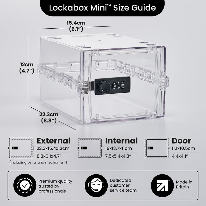 Lockabox Mini™ | Small Lock Box | 3 Litre Combination Lock Box For Food, Medicine & Home Safety | External Size 8.8 x 6.1 x 4.7 inches | BPA Safe (Crystal) Crystal
