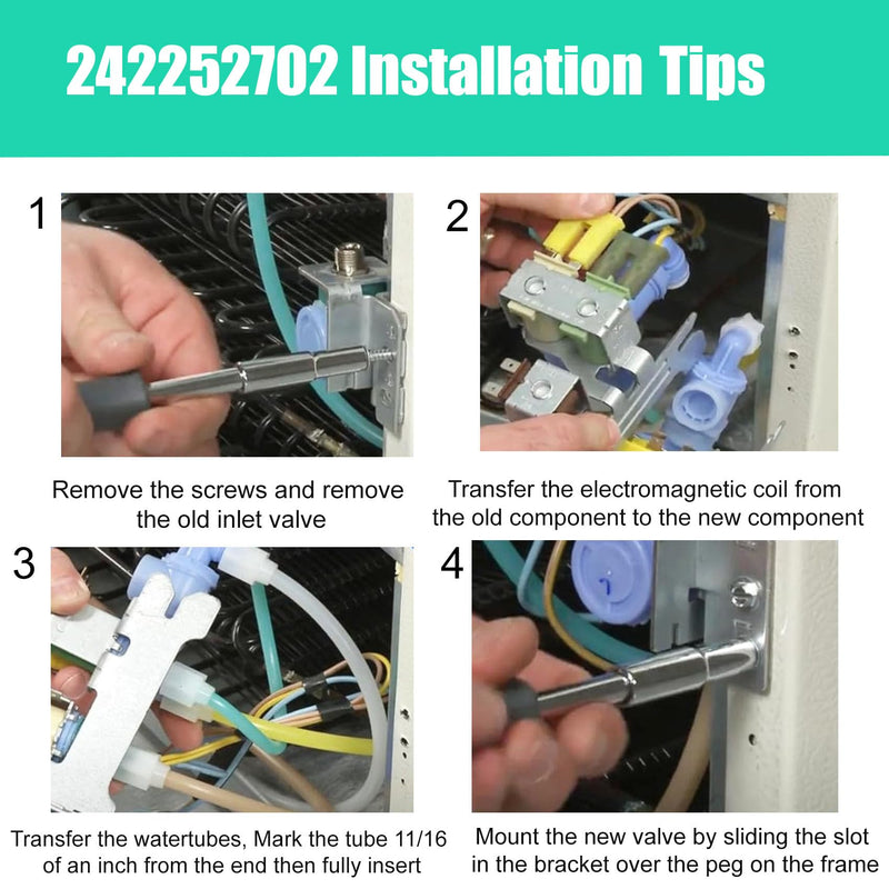 242252702 Refrigerator Water inlet Valve for Frigidaire Kenmore Electrolux Crosley, Fridge Water Valve replacement Parts 240531101 241734301 WV2702 AP5671757 240321801 K-76150, 1 Year Warranty