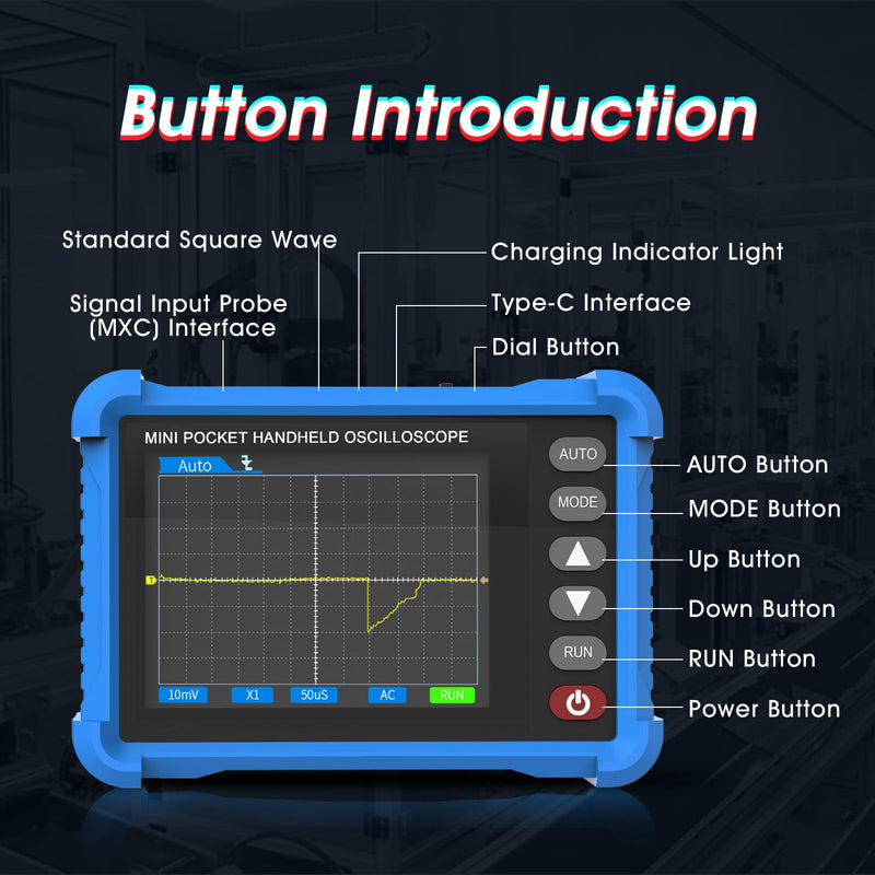 Handheld Oscilloscope, 2.8" TFT Digital Tablet Oscilloscope with 250KHz Bandwidth, 2.5MS/s High Sampling Rate, Auto Trigger, Portable Mini Oscilloscope Kit for Home, Electricians, DIYer