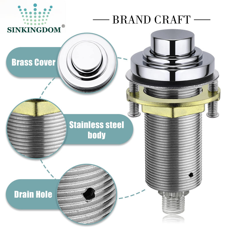 SinkTop Air Switch Kit with Chrome Long Button (Full Brass) for Garbage Disposal, Single Outlet