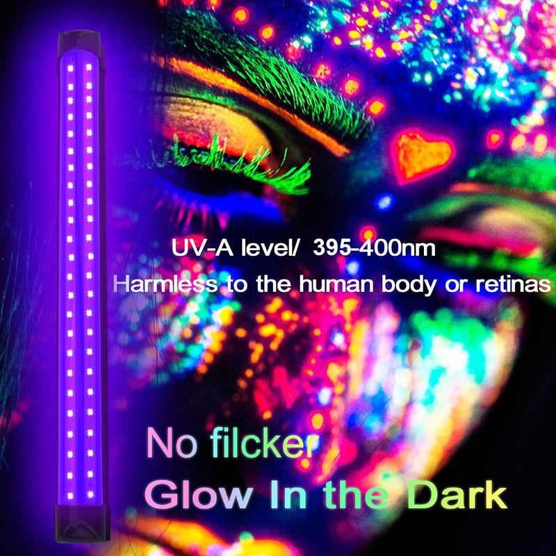 2 Pack 10W 48 LED Black Light Bars 1Ft 395-400nm UV Blacklight Tube with 5.9Ft Cord+Plug+Switch Linkable Black Light Fixtures for Bedroom Fluorescent Poster Body Paint Halloween Glow Party 2Pack