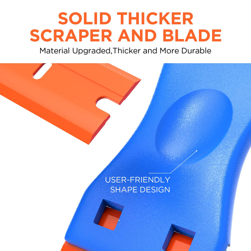 Plastic Razor Blades Scraper Tool - 2 Pack Wall Paint Remover with 100 Pcs Plastic Blades Kit No Scratch Car Window Glass Wood Sticker Removal Floor Stove Kitchen Vinyl Adhesive Decal Tape Cleanings Light blue