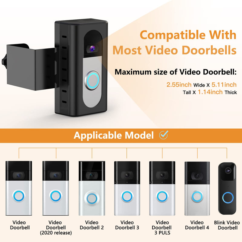 QIBOX Anti-Theft Video Doorbell Mount Compatible with Ring/Blink Wireless Video Doorbell 4/3/3 Plus/2/1/(2020 Release), Adjustable No-Drill Mounting Bracket Wedge Adapter Holder Accessories Black