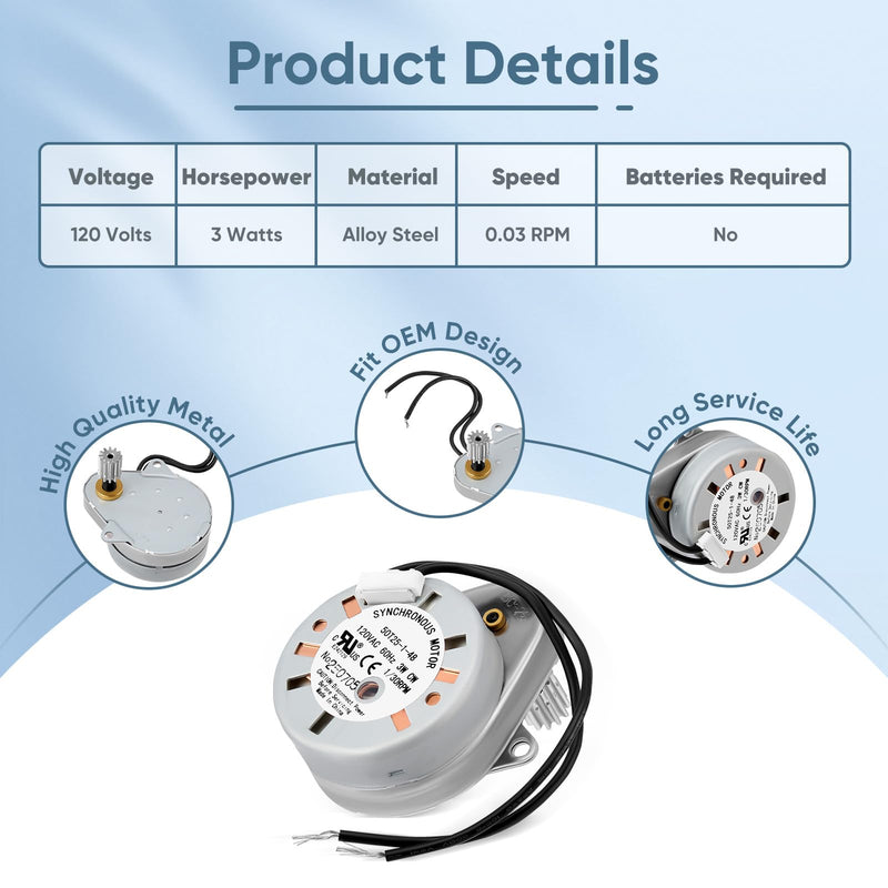 18743 Timer Motor Replacement Compatible with Fleck 5600 2500 2510 2750 3200 9000 9100 9500 Control Valve with 11384 Mounting Screw, 120V 60Hz 3W Time Motor Replace 18743-1, 13400, 13944
