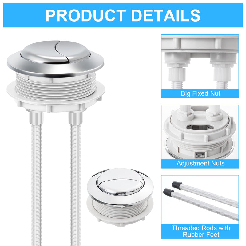 Enhon 4 Pack 48mm Toilet Tank Buttons, Flush Valve Dual Push Button Replacement Adjustable, Compatible with Glacier Bay Aquasource, American Standard, Twfords, Armitage Shanks, Geberit
