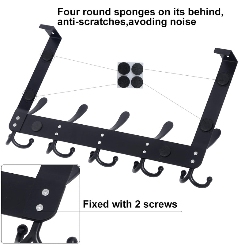 WEBI Over The Door Hooks,Over The Door Towel Rack,Door Hooks for Hanging,Door Coat Hanger Over Door Coat Rack for Towels,Clothes,Bathroom,Black 1 Black