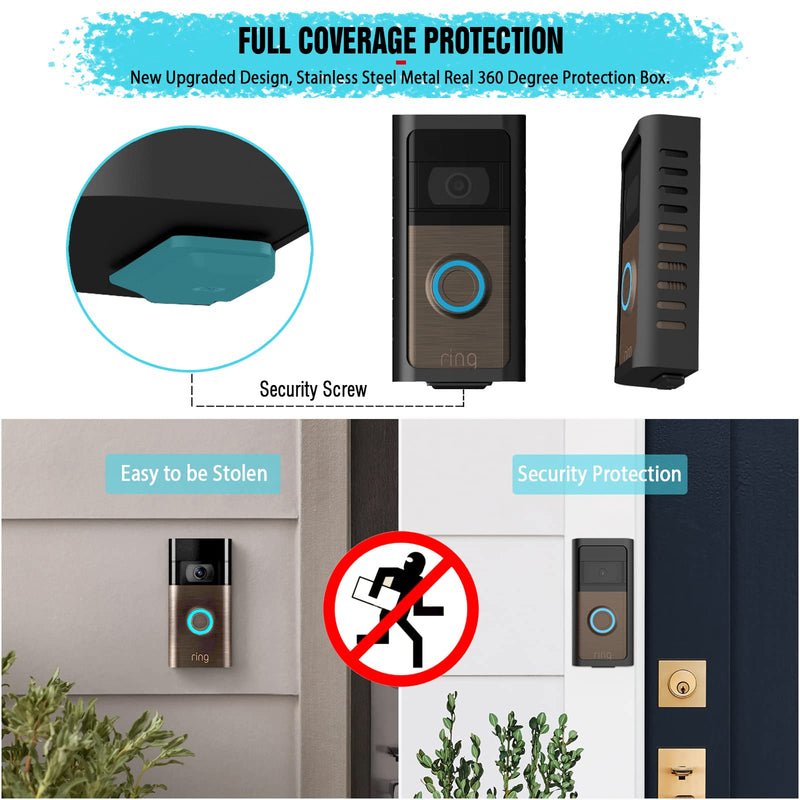 No-Drill Doorbell Mount for Ring Battery Video Doorbell 2/3/4/(2020 Release)/(2024 Release)/Plus/Pro, Adhesive Steel Metal Doorbell Mounting Bracket Accessories for Apartment, Home, Business Fixed