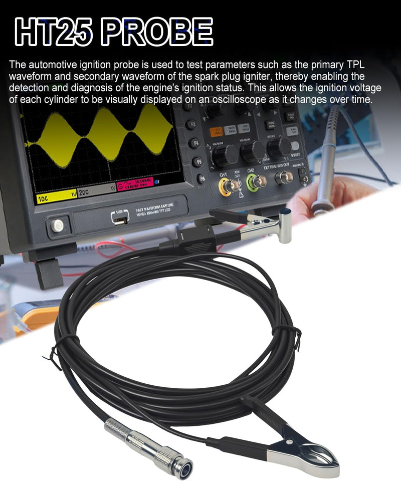 Hantek Auto Ignition Probe - HT25 for Oscilloscope Automotive Acdessory Inductive Capacitance Sensor 2.5M Length 10000:1 Decay, Work with Oscilloscope 3 Ends