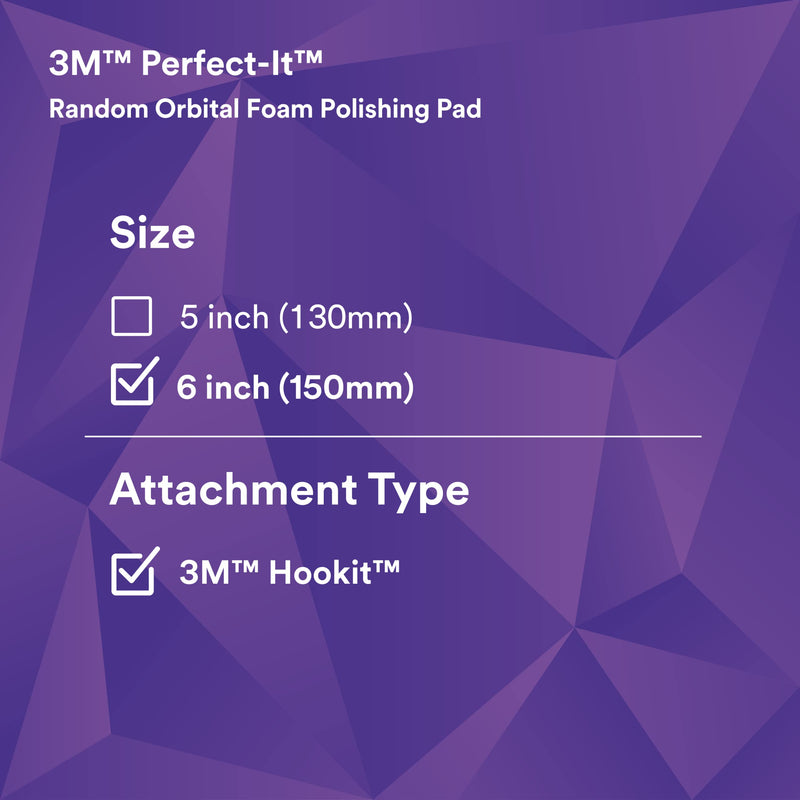3M Perfect-It Random Orbital Foam Polishing Pad, 6"/150 mm, Purple, 34127, for Automotive Compounding and Polishing 150mm 6"