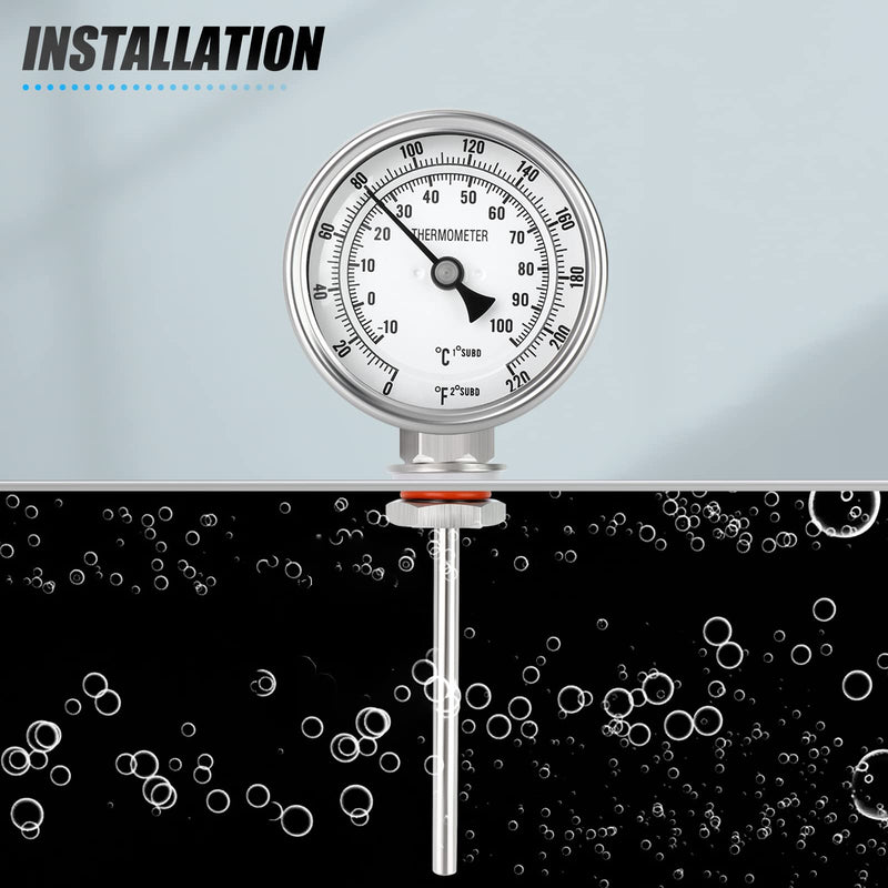 MEANLIN MEASURE 1/2" NPT Bimetal Thermometer for hot Water, boilers, and Pipes，3.2" Dial, 4.4" Stainless Steel Stem，Temperature Range 0-220°F/-10-100 ° C, Accuracy 2%,Lower Mount 3.3Dial/0-220°F(Lower Mount)