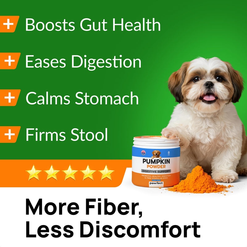 PAWFECTCHEW Pumpkin Powder for Dogs - High Fiber for Dogs Stool Softener - Treat Diarrhea, Constipation, Upset Stomach, Food Sensitivity - Made in USA - 7.4 oz Pumpkin Powder