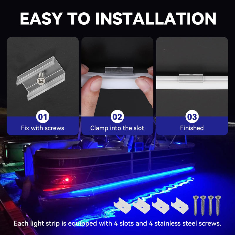 RVZONE Boat Interior Lights, 20 Inch 4 Pcs LED Boat Strip Lights 12V White and Blue Dual Color Marine Courtesy Strip Deck Transom Light for Fishing Pontoon Kayak Yacht Sailboat White&Blue 4PCS*20''