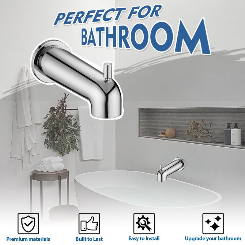 7 Inch Slip on Bathtub Spout with Diverter, Compatible with Moen 3839/3853,Extra Long Diverter Tub Spout Fits 1/2" Copper Tube(5/8" Diameter),Chrome Chrome