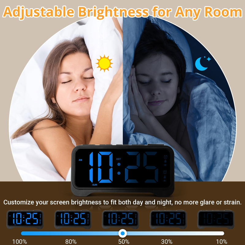 Loud Alarm Clock for Heavy Sleepers Adults, Vibrating Alarm Clock for Teens/Deaf, 7.5" Bright Clear Digital Screen, Adjustable Brightness with Night Light, 3 Levels Bed Shaker Under Pillow, Dual Alarm Blue