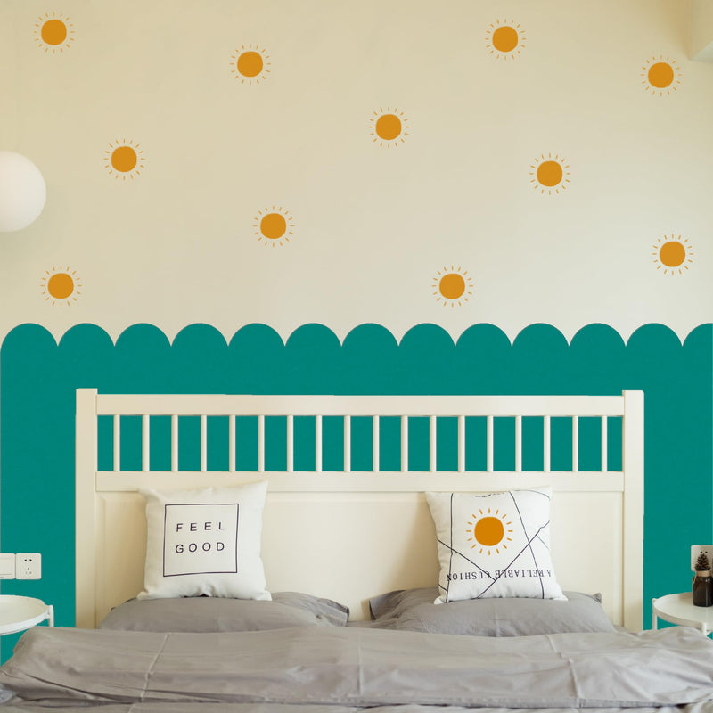 Scallop Border Wall Stencils Kit for Painting Large Pattern on Wall, Reusable Cloud Scallop Edge Template for Nursery, Kids Bedroom Livingroom Home Scandinavian Boho Painting Wall Décor