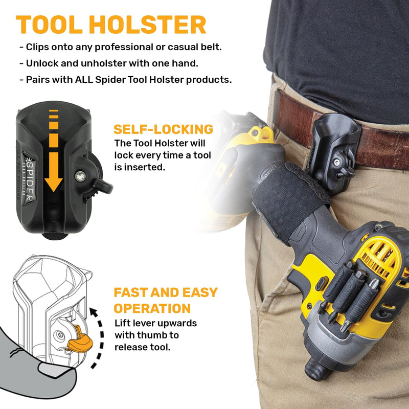 Spider Tool Holster - Self Locking, Quick Draw, Universal Tool Holder - Clips onto Any Belt - Requires Other Spider Tool Holster Accessories
