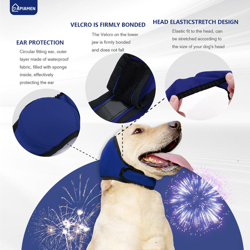 Dog Ear Covers,Dog Ear Muffs Noise Protection,No Flap Ear Wrap for Dogs Hematoma Recovery,Adjustable Calming Hoodie Shower Cap for Grooming,Bathing,Swimming & Anxiety Relief(Blue,L) A-Blue L