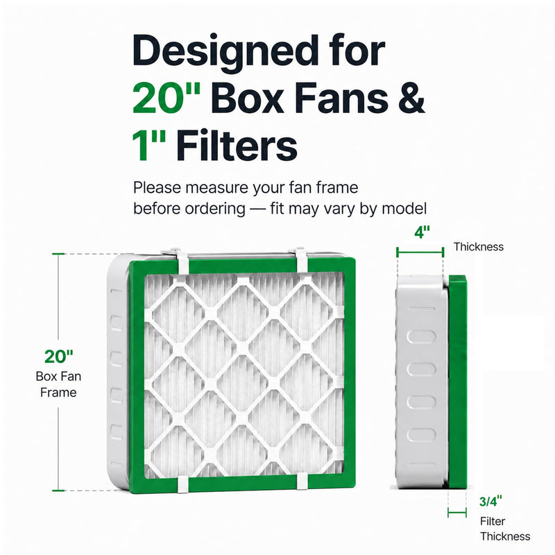 Updated 2 Sets Box Fan Filter Clips, Air Filter Holder Sealed No-Gap for 20 Inch Box Fan, Fits 20x20x1 Furnace Filter, Reusable Tool-Free Filter Kit, No Tape No Mess, White