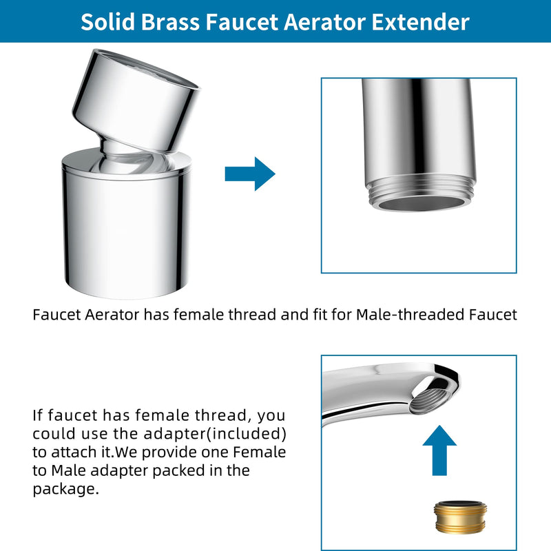 Hibbent NSF/ANSI/CAN 61 Certified Faucet Aerator, CUPC Certification 360° Twist Kitchen Sink Aerator, Dual-function Sink Sprayer Attachment, Faucet Replacement Part 55/64'' Female Thread, Chrome Classic 360 Degree Faucet Aerator