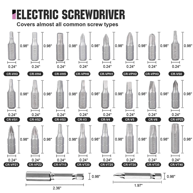 Rechargeable Cordless Electric Screwdriver Set, 28‑Piece Bit Pink