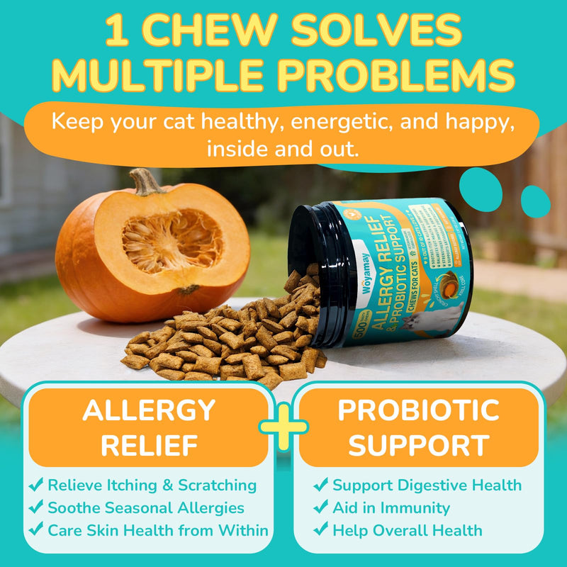 Cat Itch Relief Chews, Allergy Support for Cats, Anti Itch Skin Care Supplement, Quercetin Turmeric Immune Support, Chicken Flavor Crunchy Chews with Center, 500 Ct