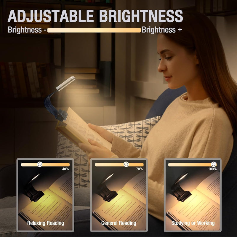 Vekkia Bookmark Book Light, Clip on Reading Lights for Books in Bed, Infinite Brightness Levels, Soft Light Easy for Eyes, Built-in USB Cable Easy Charge. for Readers & Kids Warm