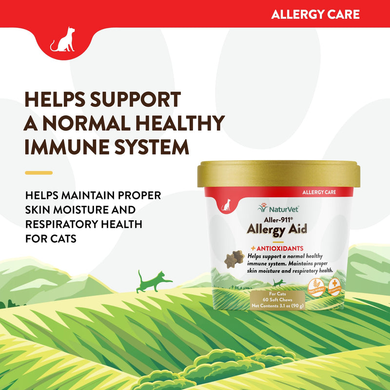 NaturVet – Aller-911 Allergy Aid Plus Antioxidants For Cats – 60 Soft Chews | Supports Immune System, Skin Moisture & Respiratory Health | Enhanced With Omegas, DHA & EPA | 30 Day Supply - PawsPlanet Australia