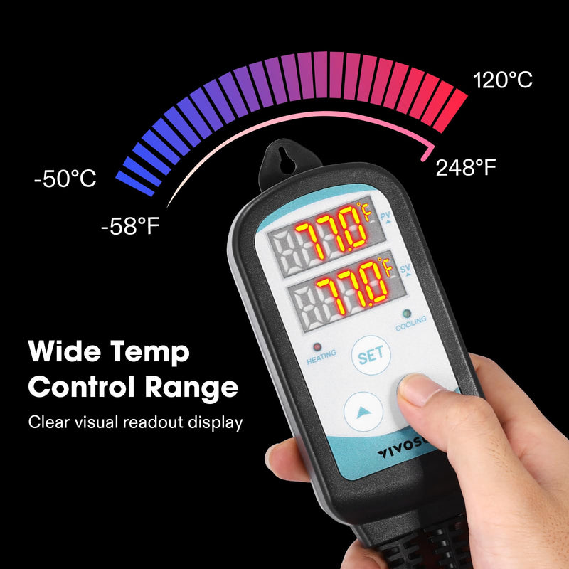 VIVOSUN 1500W Digital Temperature Controller, 2-Stage Outlet Thermostat Heating and Cooling Mode, Thermostat with Dual LED Display, for Homebrew Fermenter Greenhouse Terrarium, 110-240V 15A 1500W