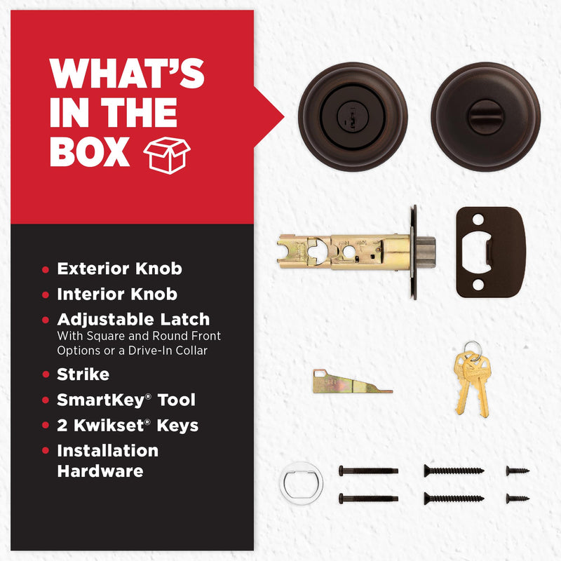 Kwikset Juno Entry Door Knob with Lock and Key, Secure Keyed Handle Exterior, Front Entrance and Bedroom, Venetian Bronze, Pick Resistant SmartKey Rekey Security and Microban 1 Pack Keyed Entry