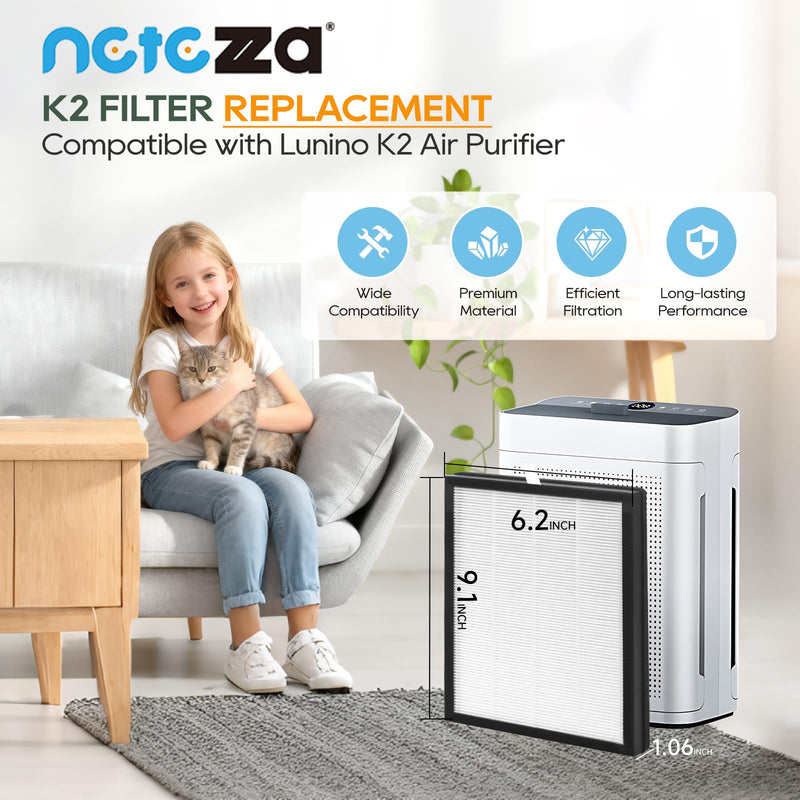 Netezza K2 Replacement Filters Compatible with Lunino K2 Air Purifier 2+2 Pack