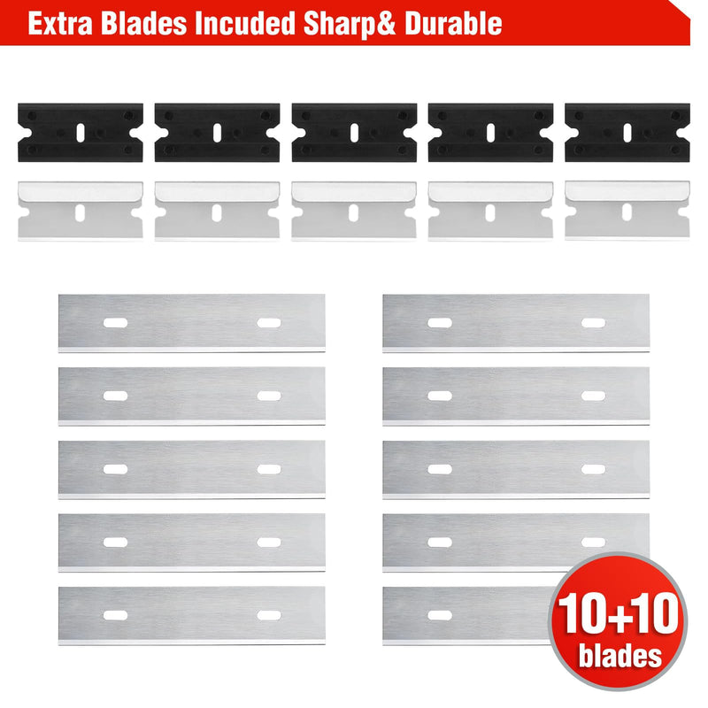 Goldblatt 2 Pieces Razor Blade Scraper with 20-piece Blades, Razor Scraper Tool, Razor Holder for Cleaning Glass Cooktop, Window, Decals, Stickers, Labels, Caulk, Adhesive, Paint Glue Removal