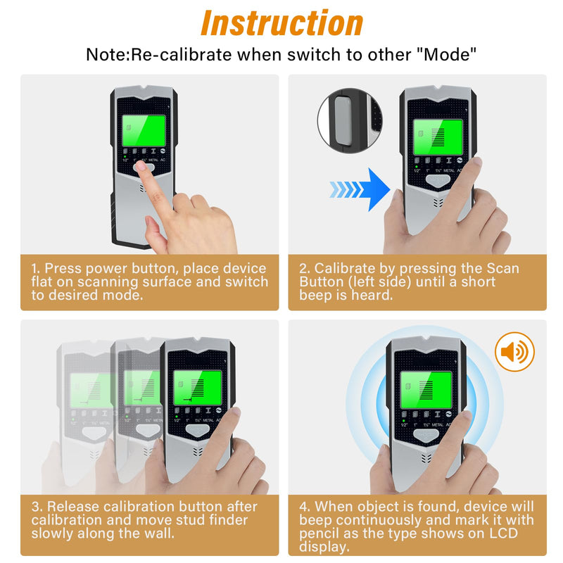 Stud Finder Wall Scanner, 5 in 1 Multifunctional Wall Detector Scanner with Upgraded Smart Sensor, HD LCD Display & Audio Alarm for the Center and Edge of Wood, Metal, AC Wire & Studs Pipe Detection