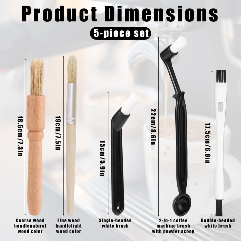 5pcs Coffee Machine Cleaning Brushes Set, Boar Bristle Espresso & Grinder Brushes Kit with Wooden Handle for Coffee Machine Accessories and Kitchen Cleaner