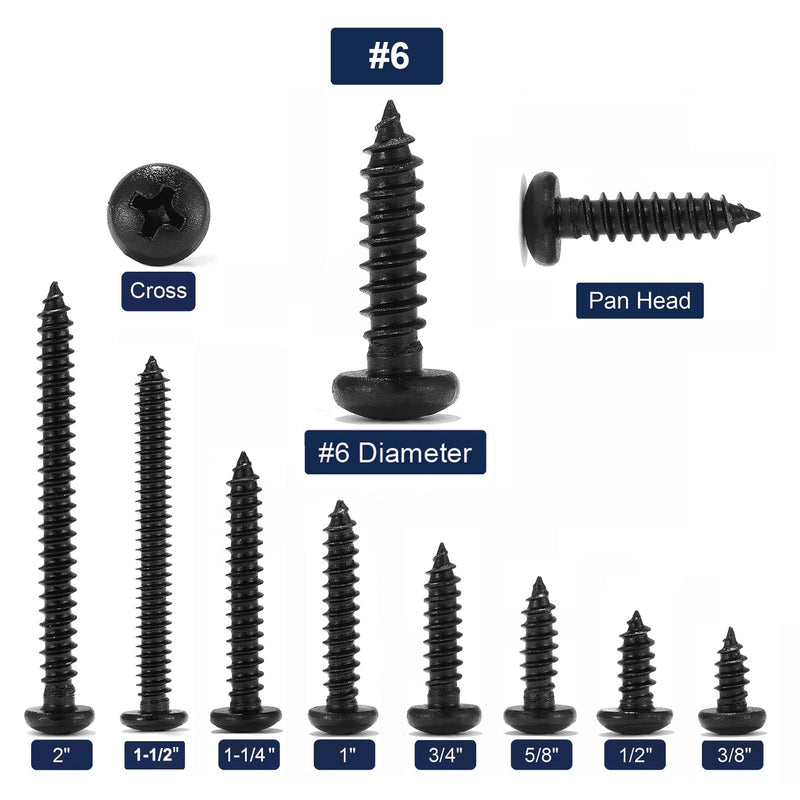 #6 x 3/8" Wood Screw 100Pcs 18-8 (304) Stainless Steel Pan Head Fast Self Tapping Drywall Screws Black Oxide by SG TZH #6 x 3/8"