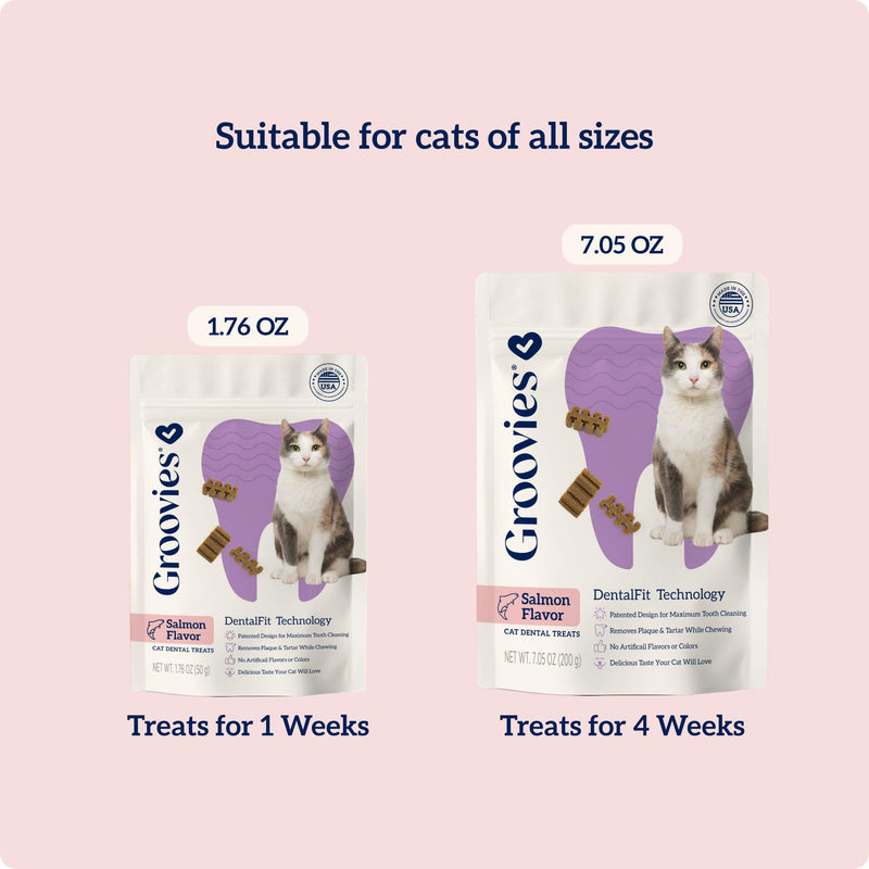 Groovies Dog & Cat Dental Bundle – Flexible Dog Chews (Small 5–15 lb, 22 Ct) + Cat Daily Dental Treats Salmon Flavor (7.05oz, 460 Treats), DentalFit Technology for Tartar Control & Fresh Breath, USA M