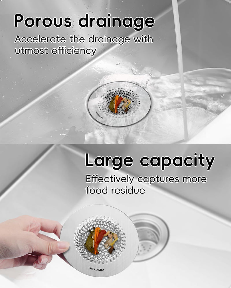 Kitchen Sink Drain Strainer, Flippable Mesh Sink Strainer, Wokdada 304 Stainless Steel Sink Screen, Easy Clean Large Basket Strainer, Anti-Clog Garbage Disposal Cover Fit for Standard 4-1/3 Inch Drain Silver-1 Pack