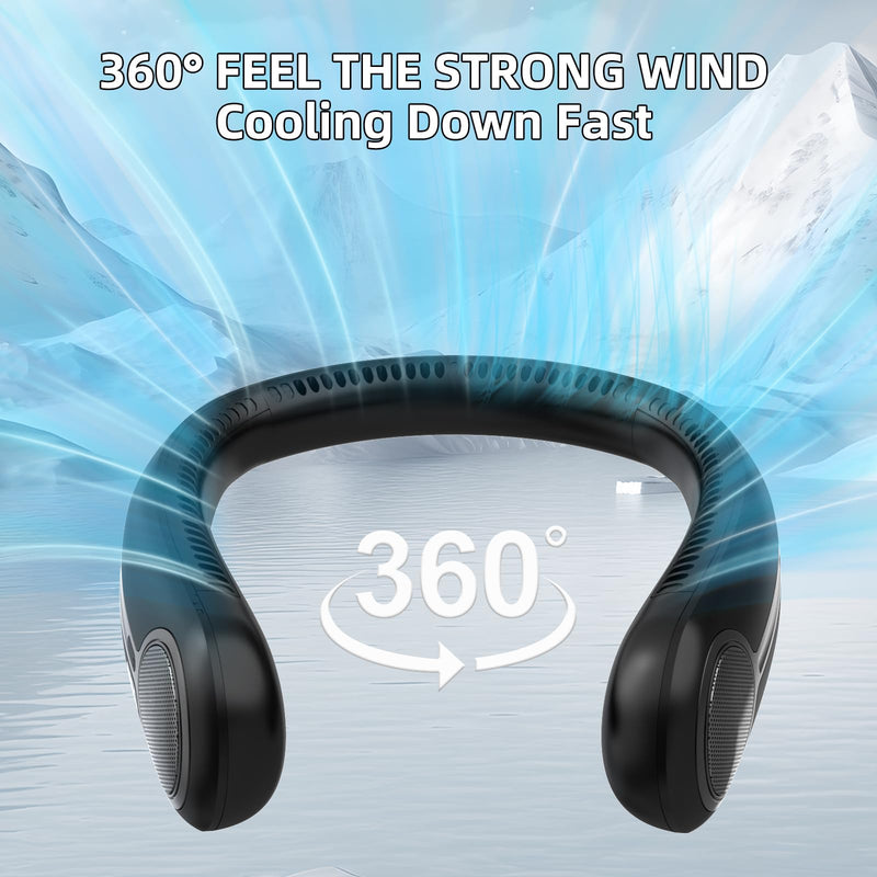 Portable Neck Fan,Hands Free Personal Wearable Bladeless Fan,6000mAh USB Rechargeable,360° Cooling,LED Display,4-Speeds,Birthday Gifts for Men Women Dad Mom,Fathers Day,Mothers Day Gifts (Black) Black