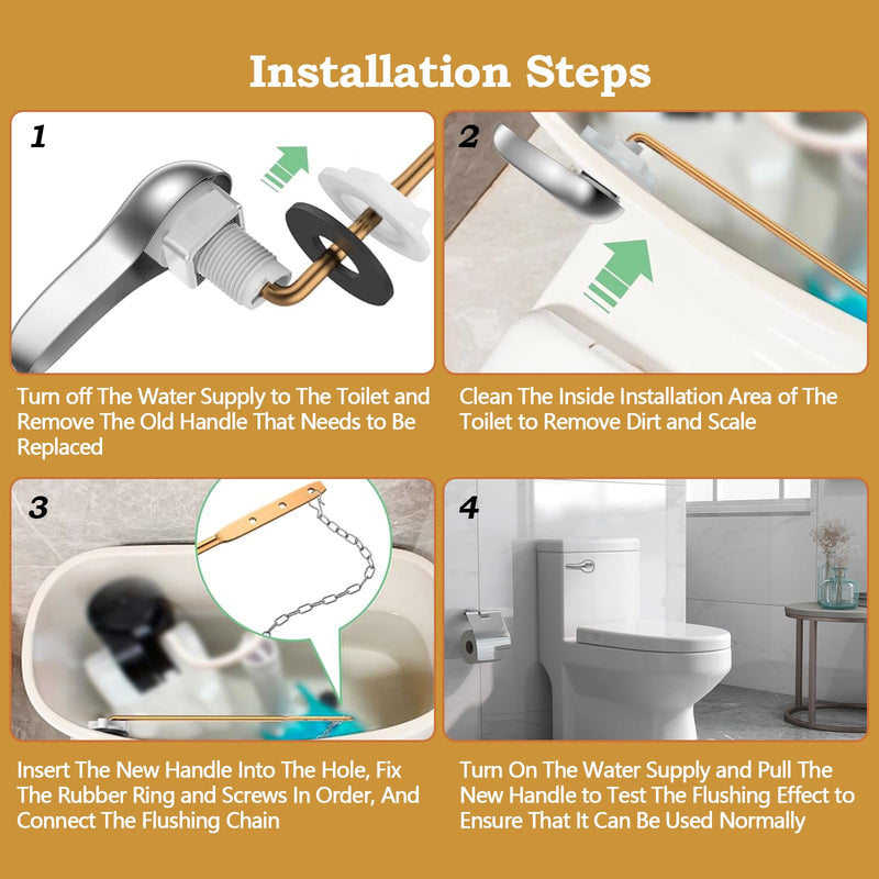 Universal Toilet Flush Handle, Front Mount Bowl Flusher Replacement Kit with Chain, Handle Lever Tank Kit Suitable for American Standard/Mansfield Toilet,etc, Easy to Install(1Pcs) 1 Piece