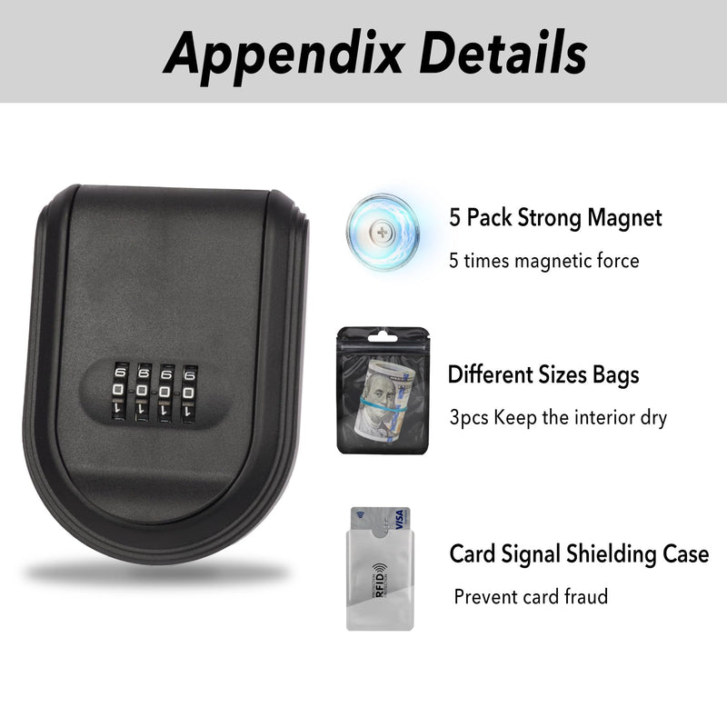 Magnetic Key Box for Under Car, Hide a Key Outside with Combination Lock Box, Resettable Safe Security Code Lockbox with 5 Strong Magnets, Anti-drop Magnetic Holder Under Car, Truck, Outdoor (1,Black) 1,Black