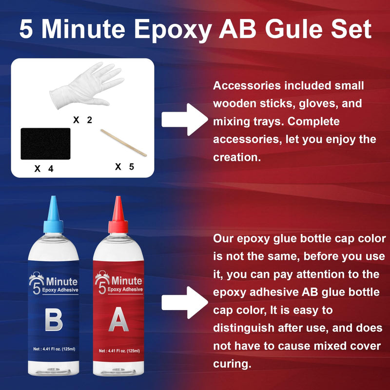 5 Minute Epoxy Glue 8.8oz, Tough Durable Heat-Resistant Epoxy Glue, Quick Cure Clear 2 Part Epoxy Repairing for Metal, Wood, Porcelain, Ceramics, Glass, Most Plastics