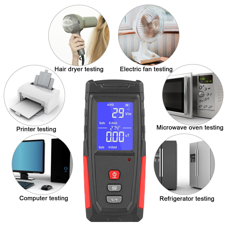 EMF Meter, XRCLIF Digital Electromagnetic Radiation Detector, Hand-held EMF Tester for Home/Outdoor, Ghost Hunting Equipment, Electric Field/Magnetic Field Monitor with LED Light & Sound Alarm