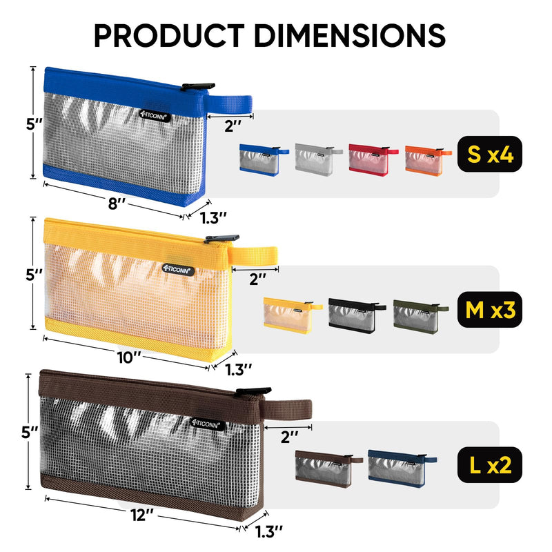 TICONN Tool Pouch, 1680D Oxford Small Tool Bag, Tool Pouches with Zipper, Clear Utility Bag Zipper Pouch for Tool Organizers and Storage (9PK Combo) 9PK