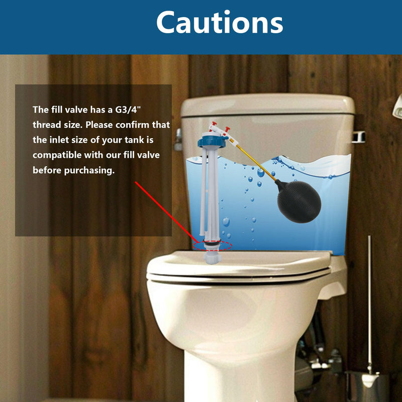 Toilet Float Fill Valve Replacement Kit, Universal Toilet Repair Kit, Includes G3/4" Inlet Fill Valve, Ballcock, and Ballcock Lever, Water-Saving Design WC Repair Parts