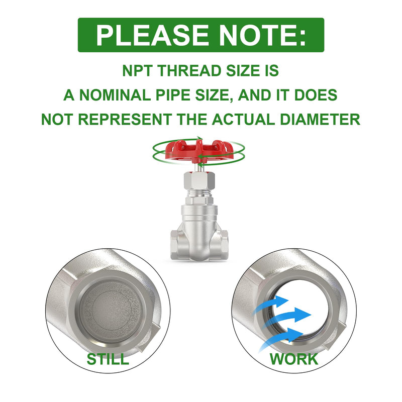 TAISHER 1PCS 304 Stainless Steel Gate Valve, 1-1/4" NPT Female Rotary Sluice Valve With Wheel Handle, For Water, Oil, Gas