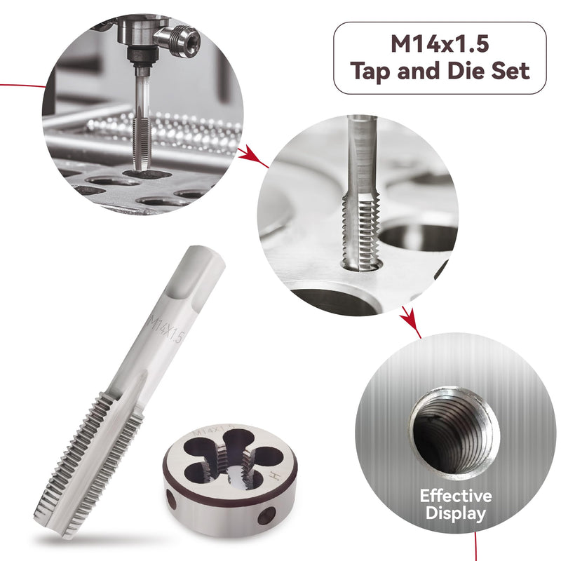 M14 X 1.5 Tap and Die Set, Metric M14 x 1.5mm High Speed Steel Machine Tap and Die Set. Right Hand Thread Tap and Round Thread Die (M14 x 1.5mm)