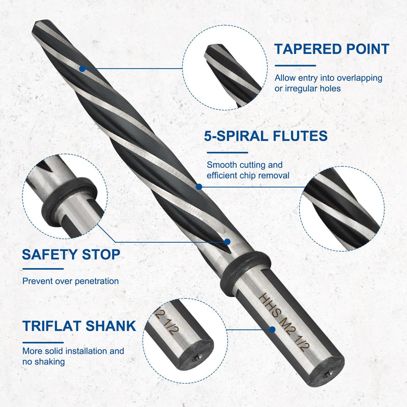 Rocaris 1/2" M2 HSS Taper Chucking Reamer Drill Bit, Taper Reamer Drill Bit for Steel, Alloy, Aluminum, Wood, Plastic 1/2 in