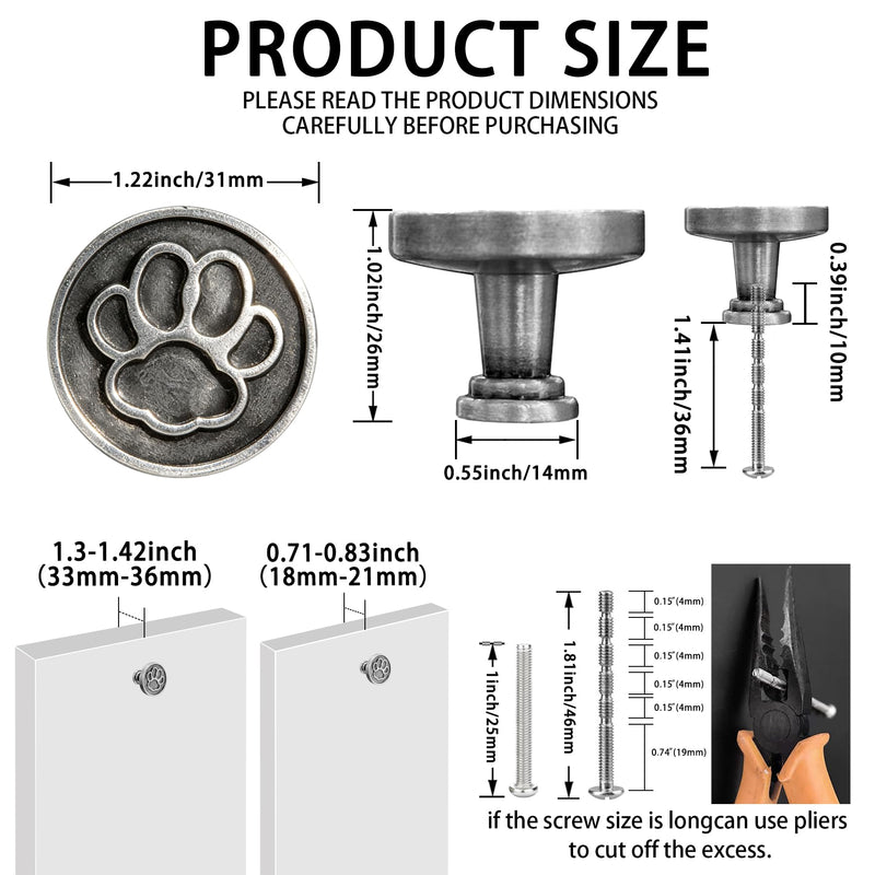 8PC Antique Silver Dog Paw Cabinet Knobs, Dog-Themed Drawer Knobs Cute Round Dresser Pulls Animal Cabinet Pulls Used for Kitchen/Cupboard/Bathroom/Wardrobe/Hardware 8 Dog Paw Antique Silver