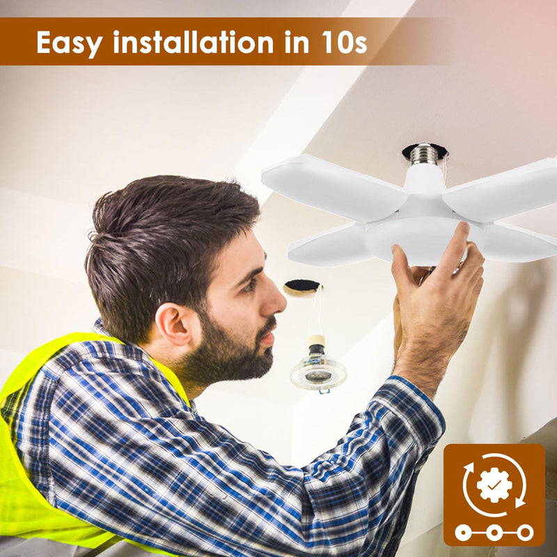 YWD Motion Sensor Garage Light, E26/E27 Screw-in Fixed Frequency Radar Led, Ceiling Mount LED Motion Activated Light for Garage/Shop/Porch - 60W 6000LM 6500K